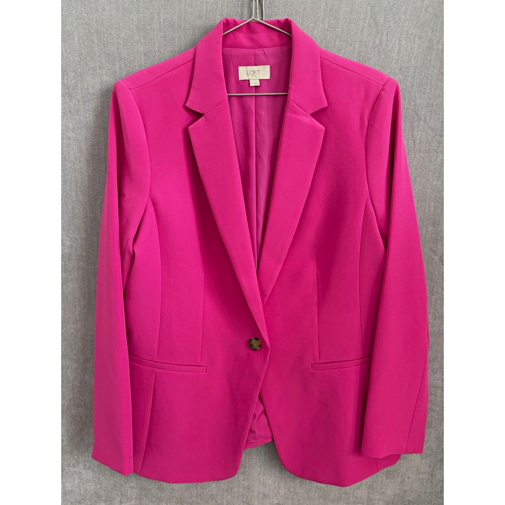 LOFT Pink 2-Piece Pant Suit Jacket & Pants Lined One-Button Notch Sz 12